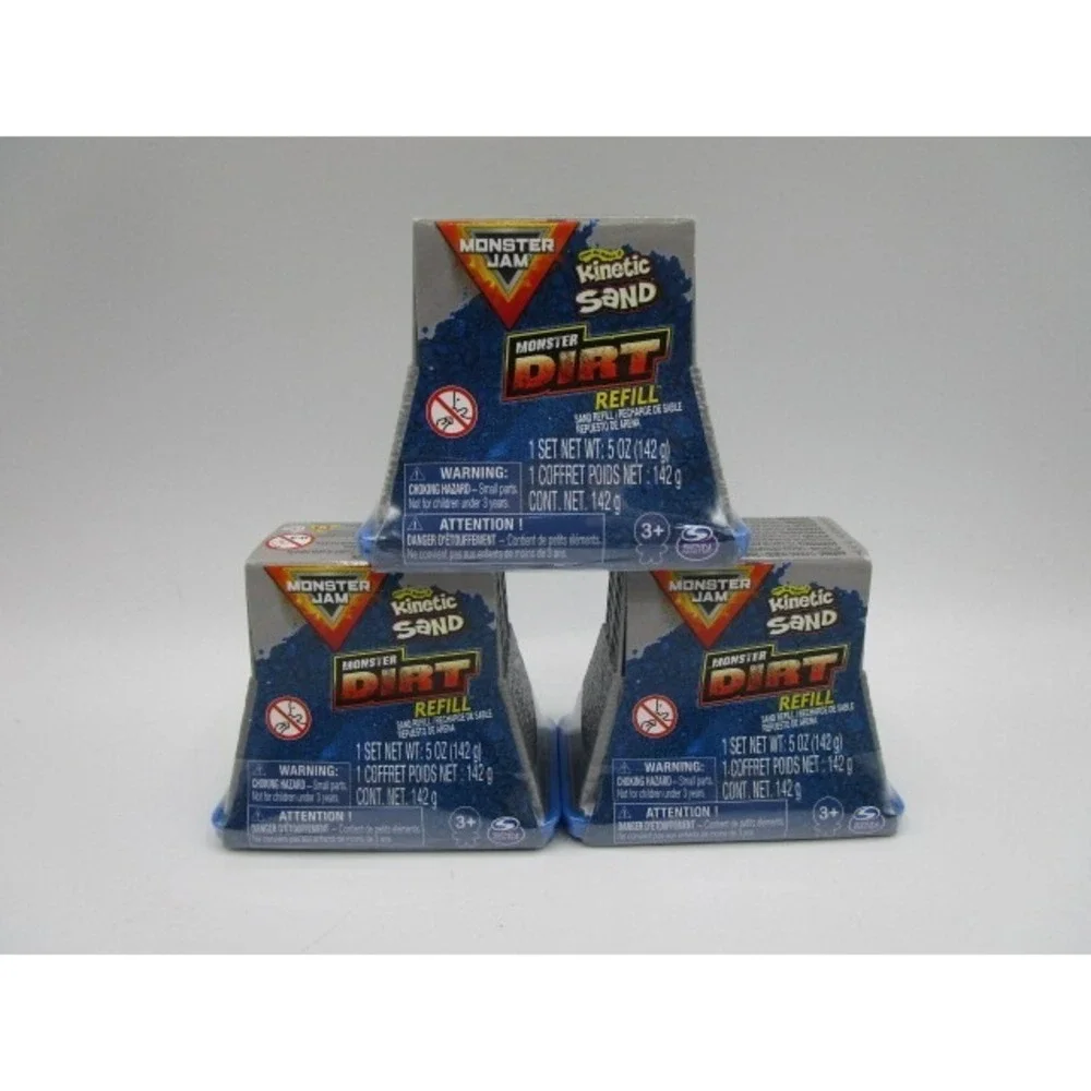 Monster Jam Truck Dirt Refill Blue Kinetic Sand Spinmaster Lot Of 3 - 5 oz Each